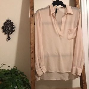 Sheer Pink V Neck Collared Women's Business Shirt